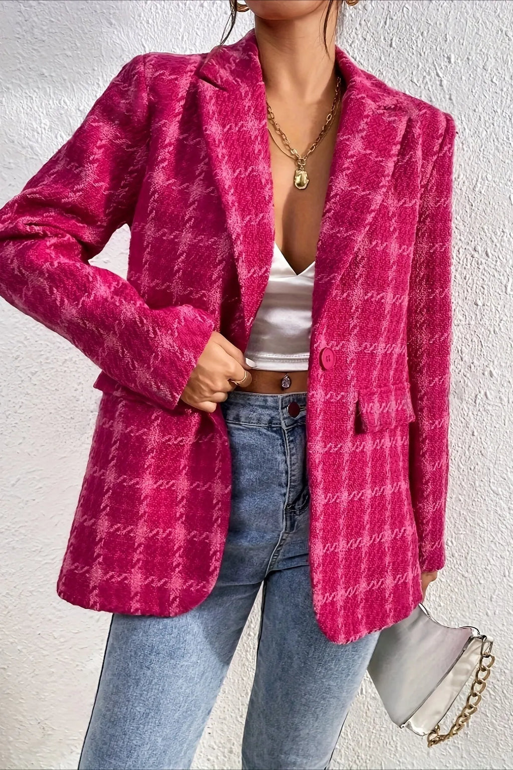 Red Plaid Elegant Blazer Coat
