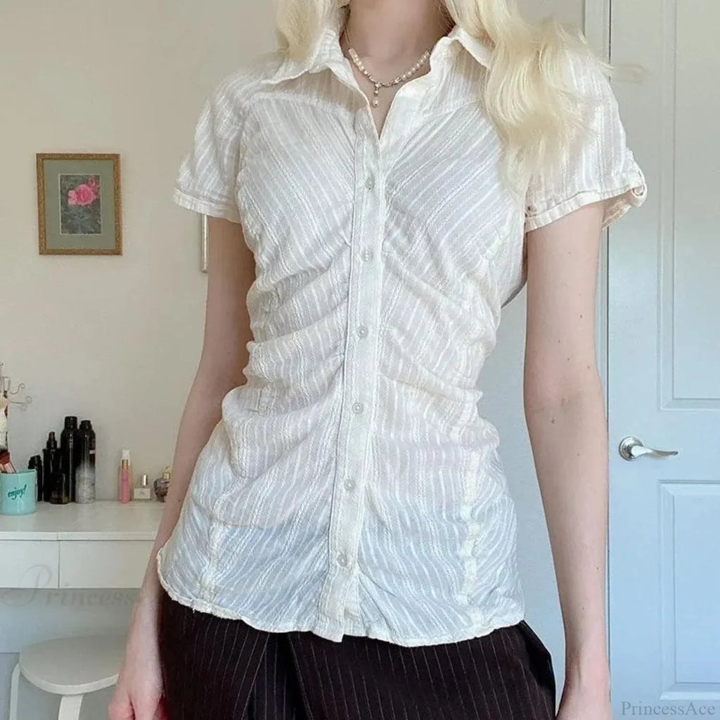 Striped Button-Up Collar Blouse