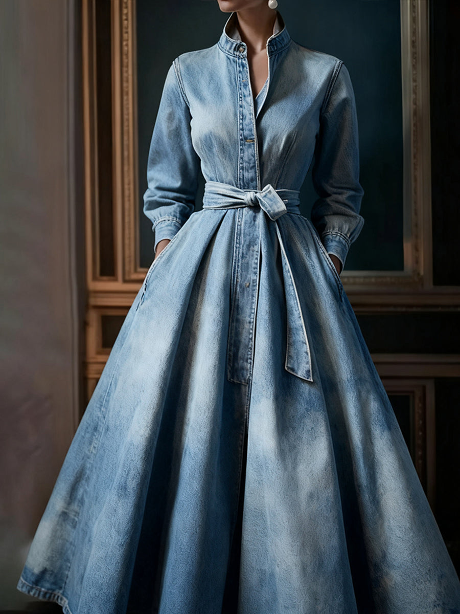 Chic Maxi Dress in denim, Designer Aesthetic