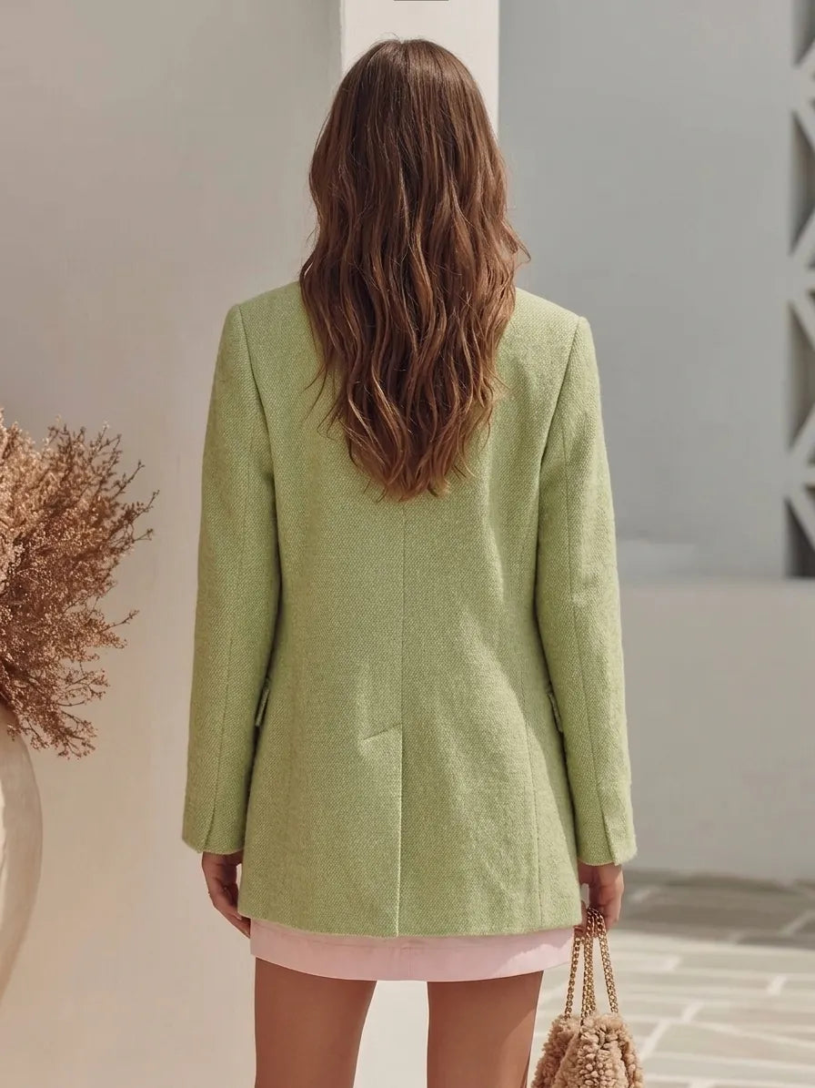 Old Money Resort Sage Green Woolen Double Breasted Blazer