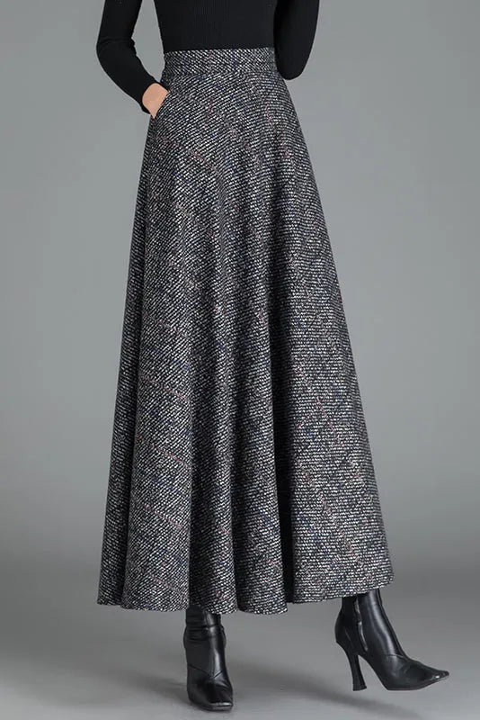 Handmade Wool Maxi Skirt – Vintage A-Line Long Winter Skirt 