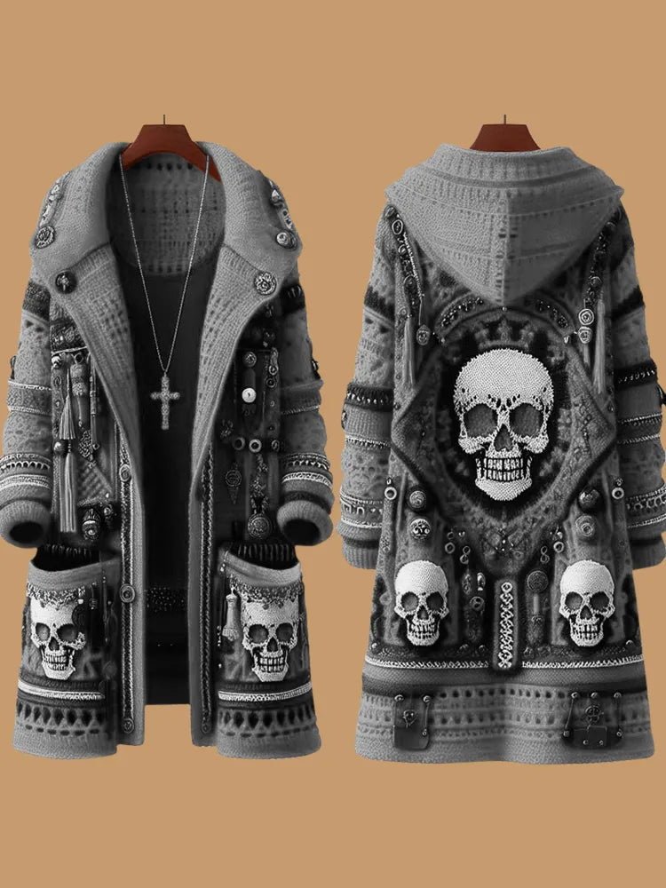 Women's  Mariachi Day Of The Dead Skull Pattern Cardigan Sweater