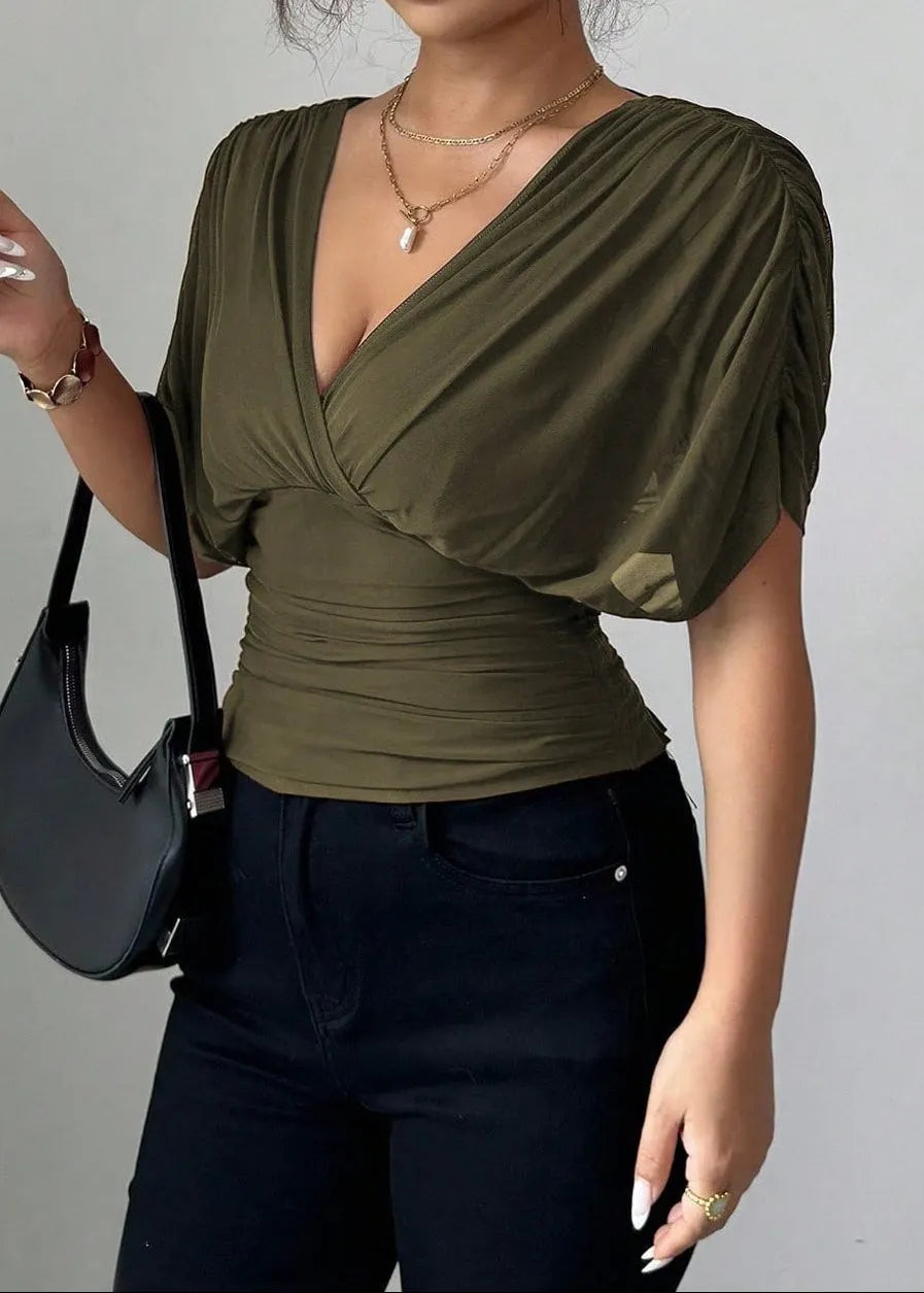 Deep V Tie Back Short Sleeve T-shirt