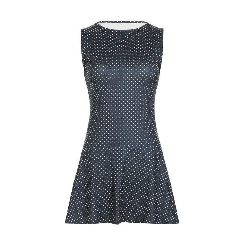 Bohemian Polka Dot Sleeveless Cinched-Waist A-Line Mini Dress