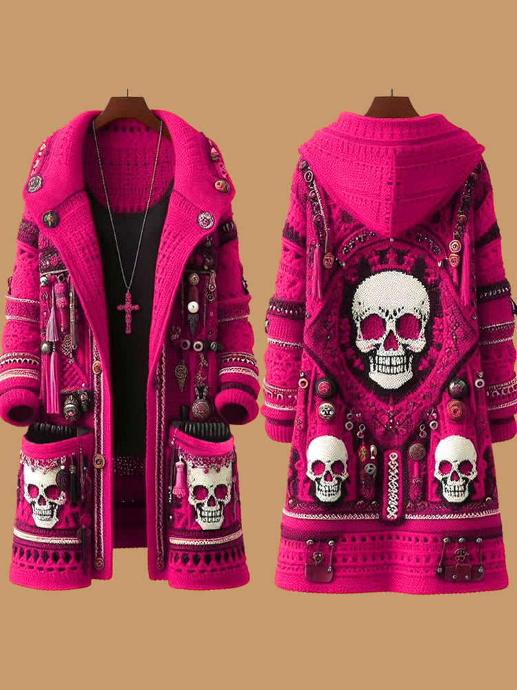 Women's  Mariachi Day Of The Dead Skull Pattern Cardigan Sweater
