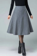Gray Wool A-Line Skirt - Seam Detail Banded Waist 