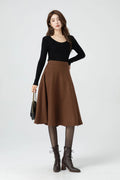 Brown Wool A-Line Skirt - Mid-Length Classic Winter Style 5316