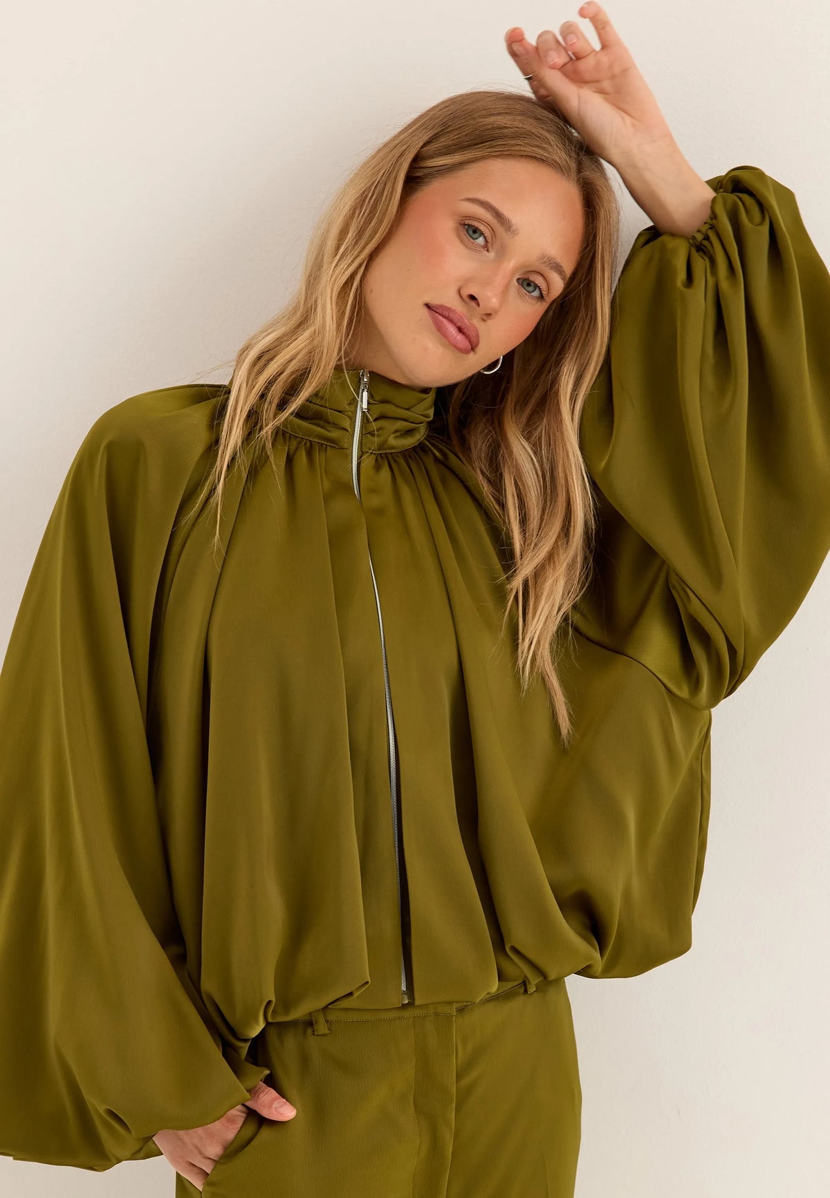 Bubble Hem Satin Jacket