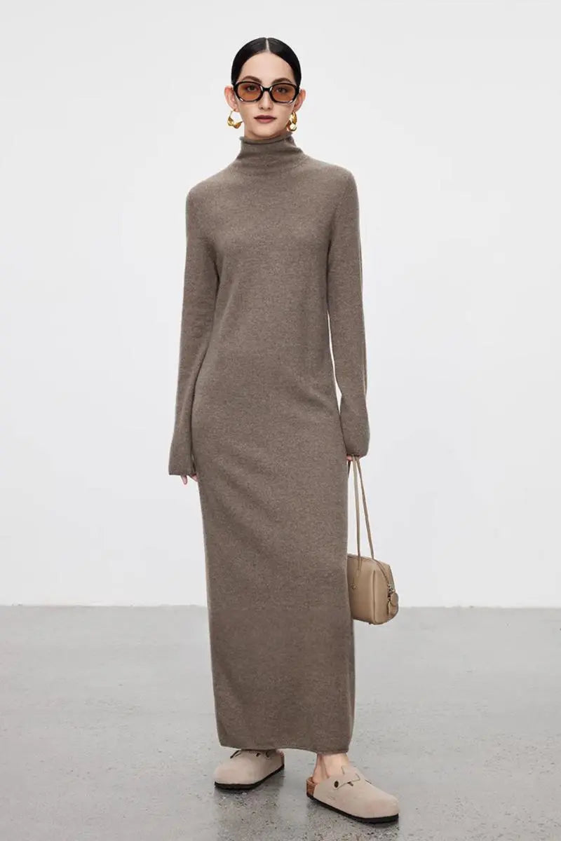 100 Wool Long Sleeve Crewneck Maxi Sweater Dress