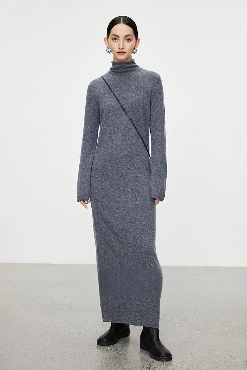 100 Wool Long Sleeve Crewneck Maxi Sweater Dress