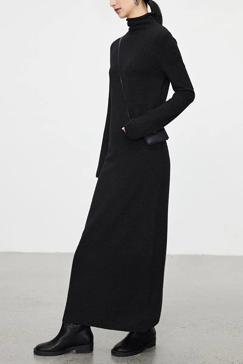 100 Wool Long Sleeve Crewneck Maxi Sweater Dress