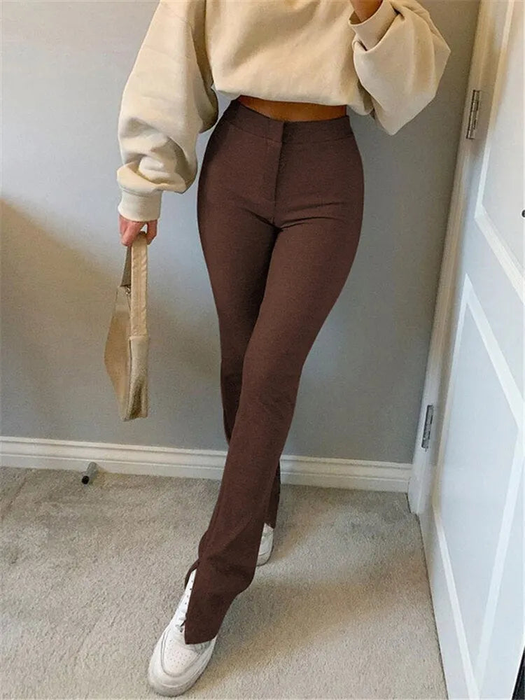 KittenAlarm - Mojoyce Women's Solid High Waist Stretchy Leggings Skinny Sexy Split Out Long Trousers Casual Sport Pants 