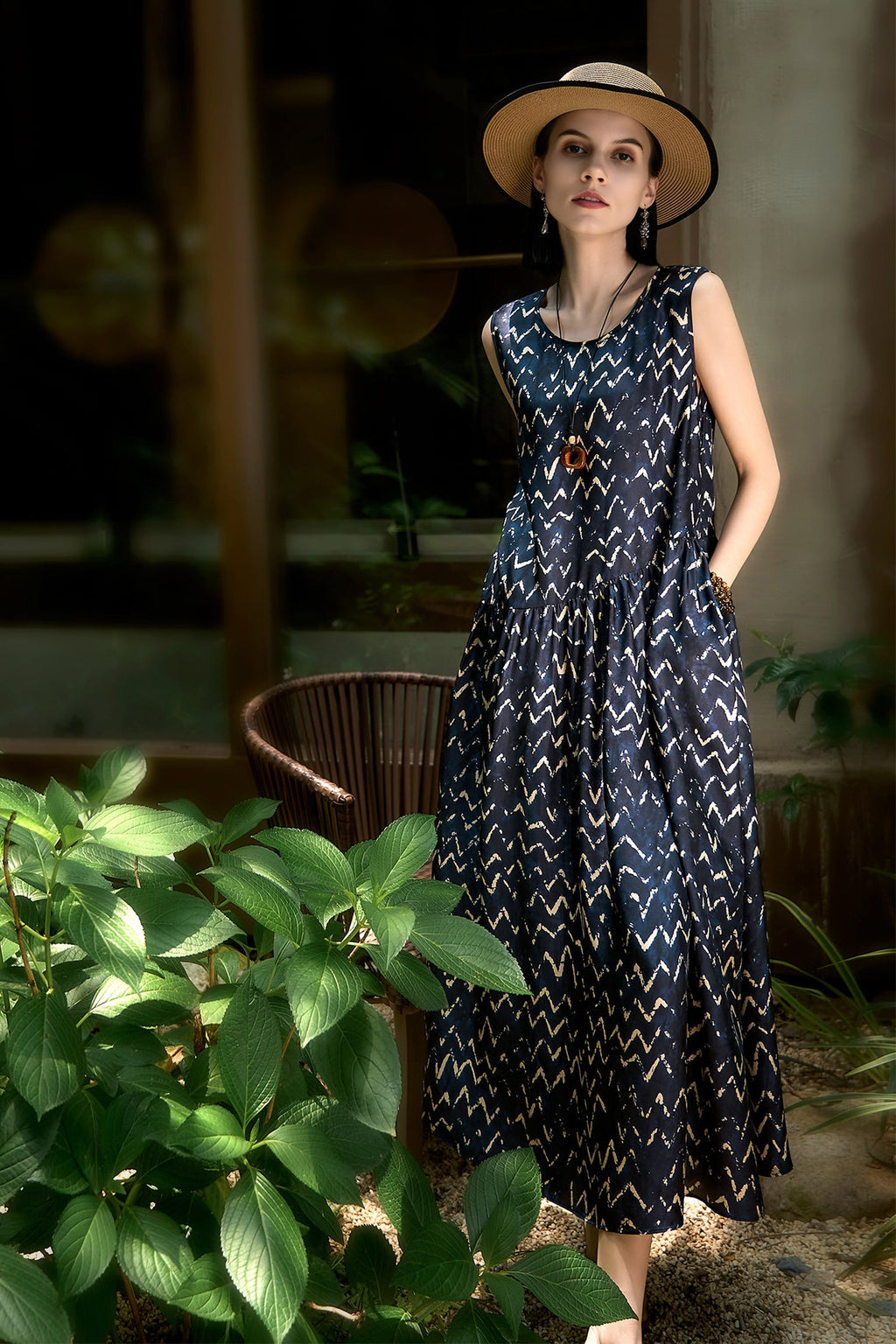 100% Silk Twill Printed Trapeze Midi Dress