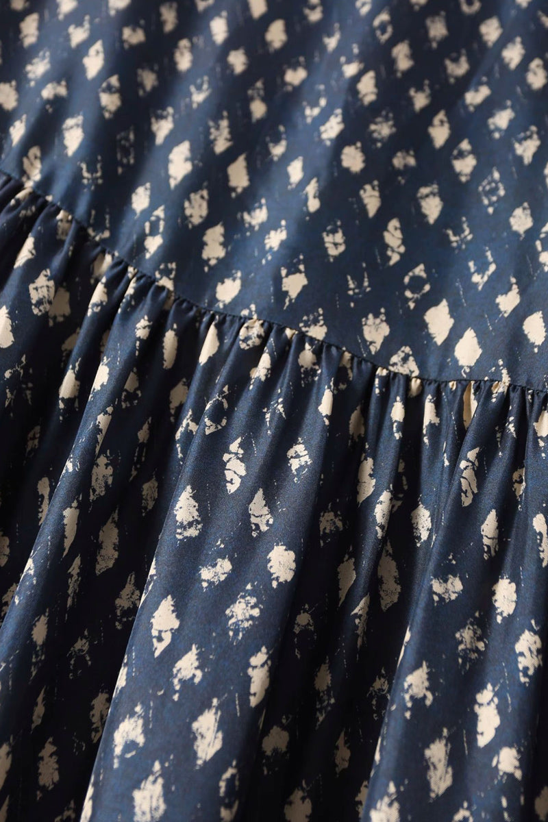 100% Silk Twill Printed Trapeze Midi Dress