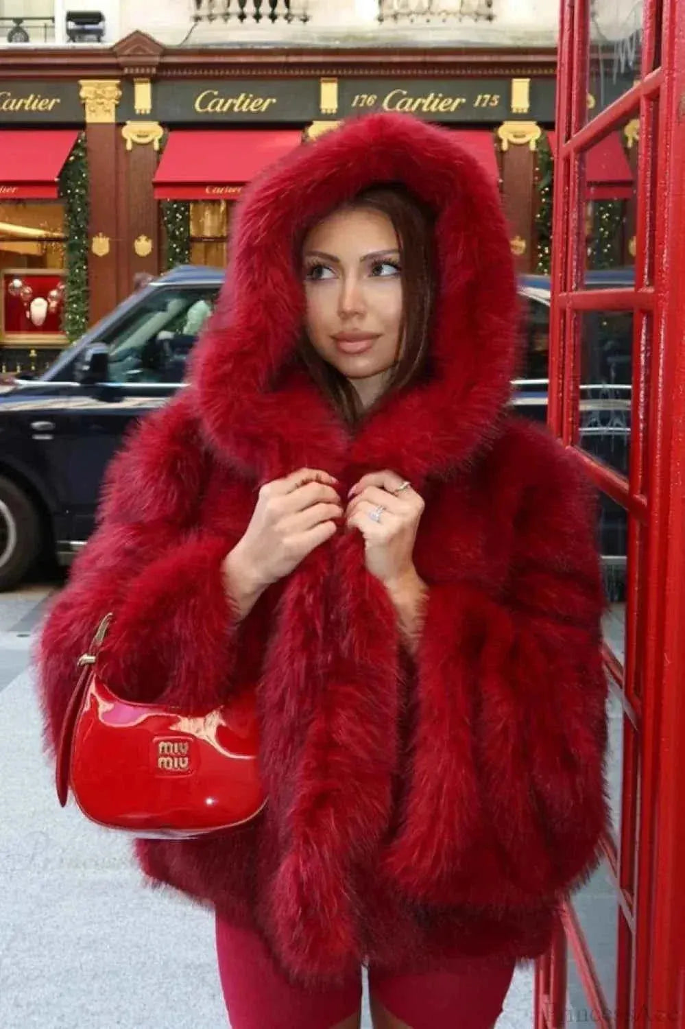 Cropped Faux Fur Hooded Coat