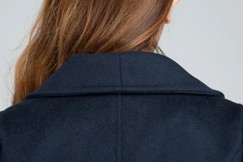 Dark Blue Wool Short Coat - Single Breasted Pockets 