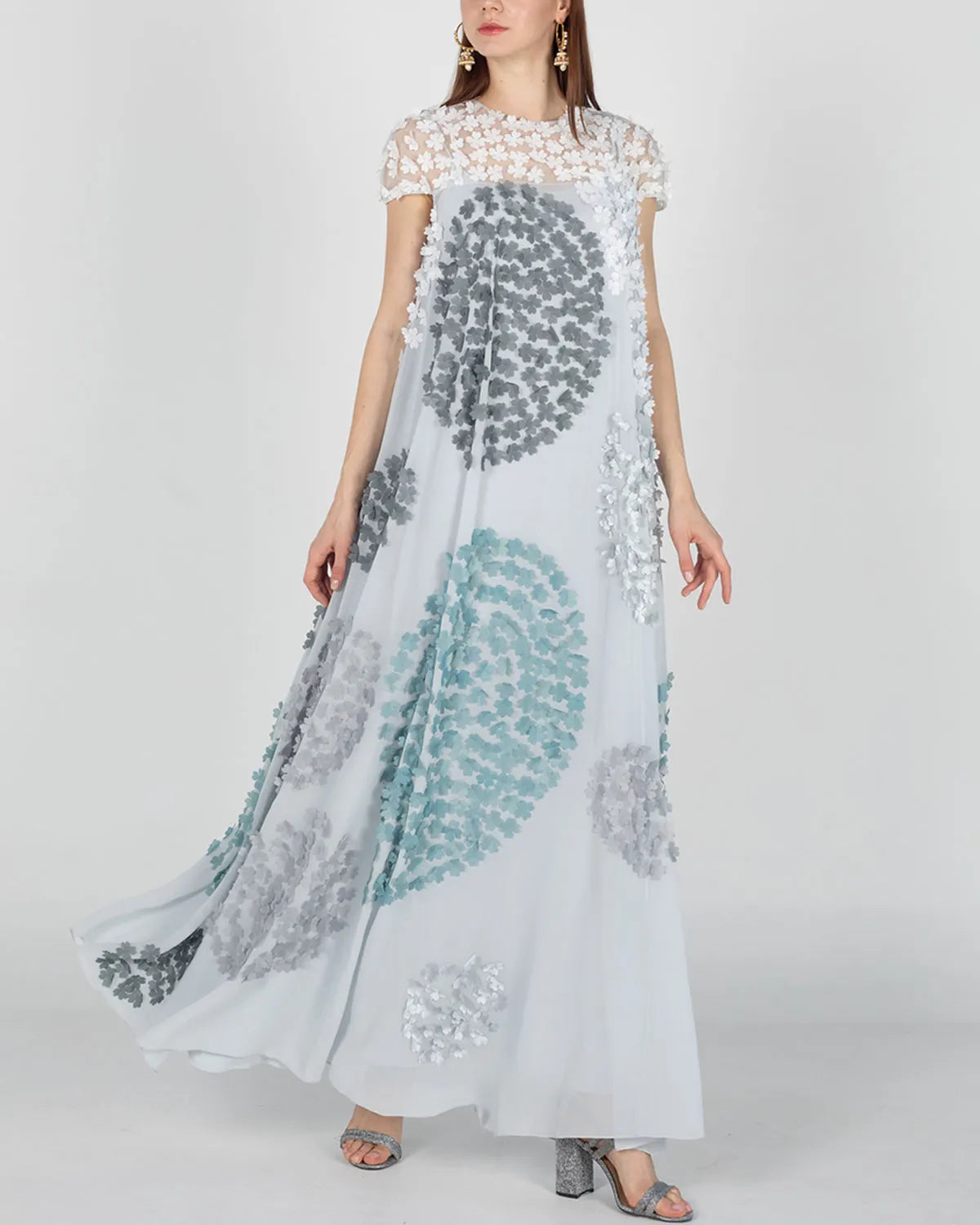 Perfect Day to Evening part wear dress with unique 3D floral placement embroidery