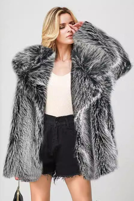 Faux Fur Mid-Length Blazer Coat