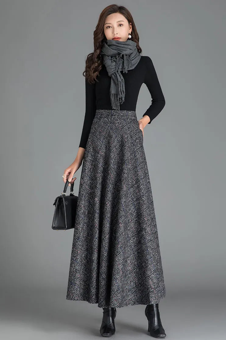 Handmade Wool Maxi Skirt – Vintage A-Line Long Winter Skirt 