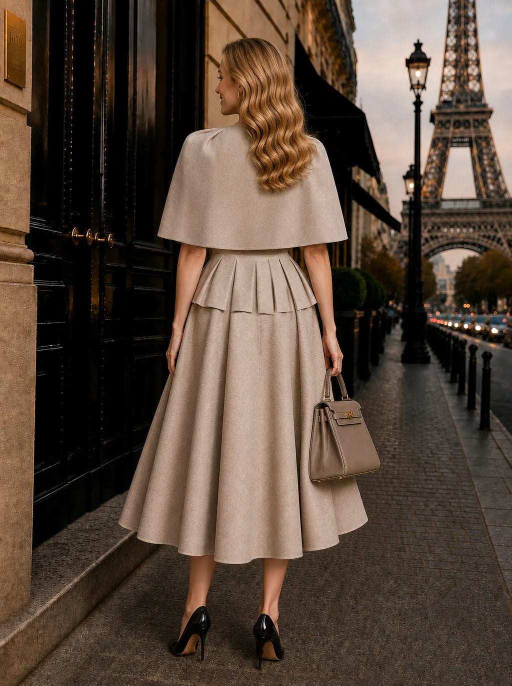 Vintage Cape Blazer & Skirt Two-Piece Set