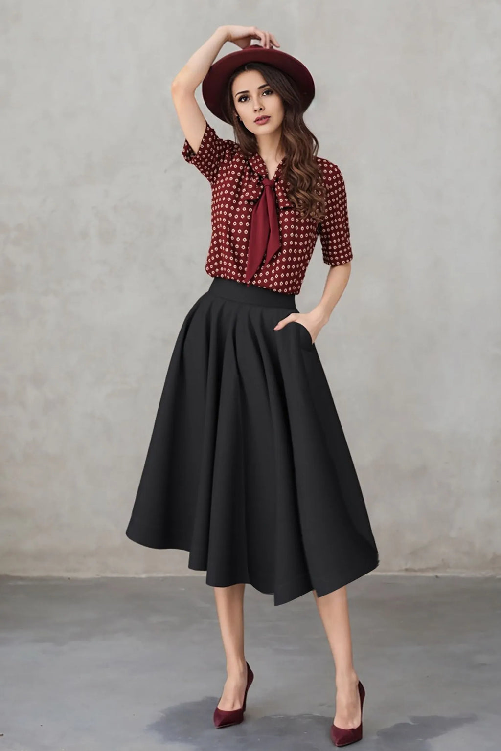 Black Linen Midi Skirt - High Waist A-Line 