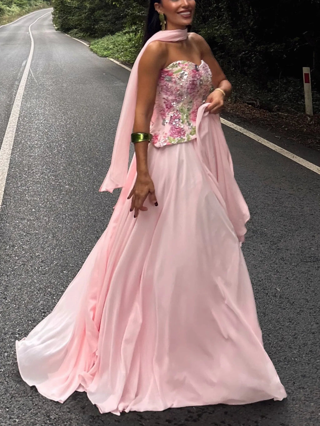 Sequin Floral Corset Maxi Dress