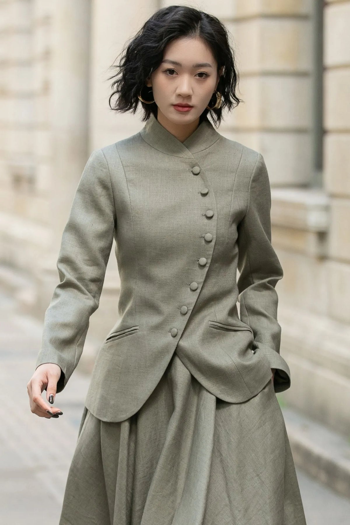 Linen Short Jacket – Button Closure with Lapel Collar and Side Pockets for Spring & Autumn 5681