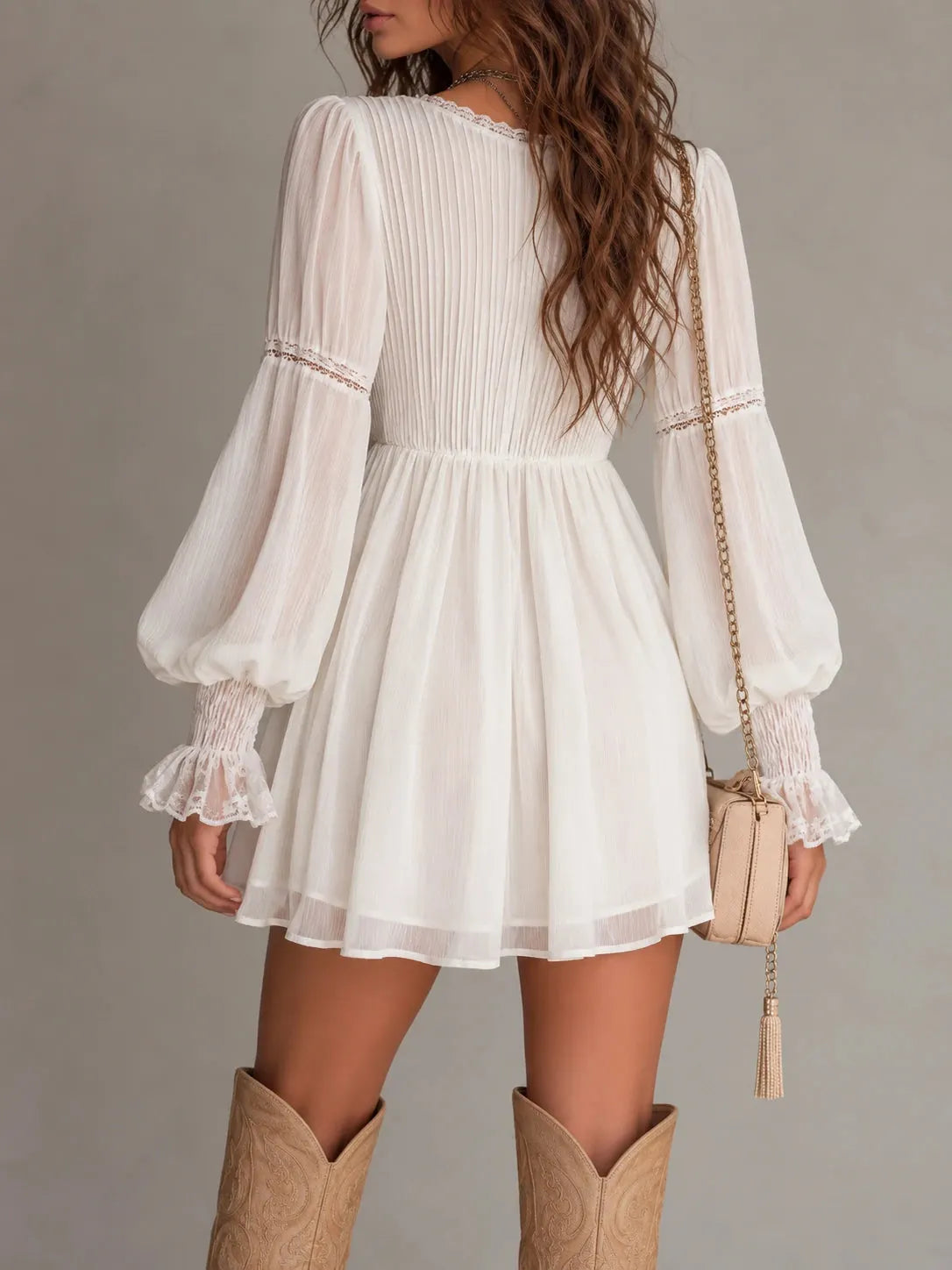 Retro Pleated-Bust Chiffon Mini Dress