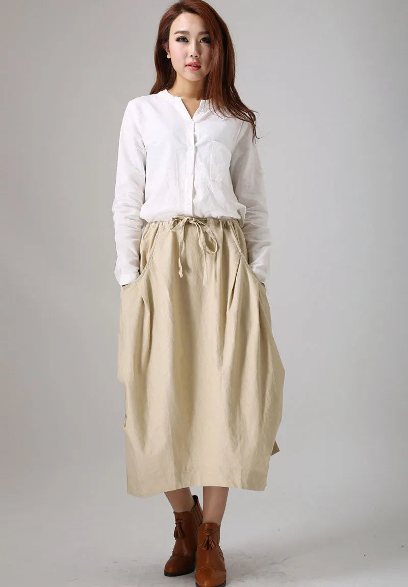 White Linen Blouse - Button Front, Long Sleeve Shirt 779
