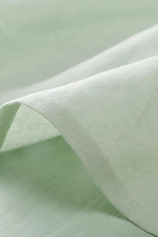 Light Green Linen V-Neck Top - Loose Fit with Pocket 3661