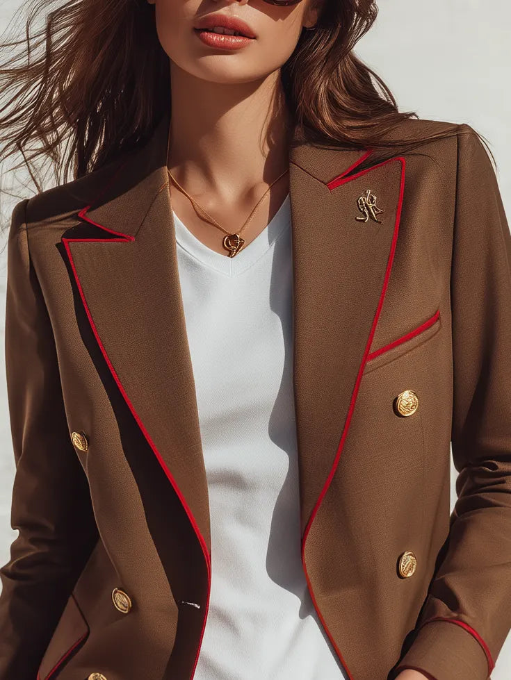 Retro Color-blocked Double-breasted Blazer