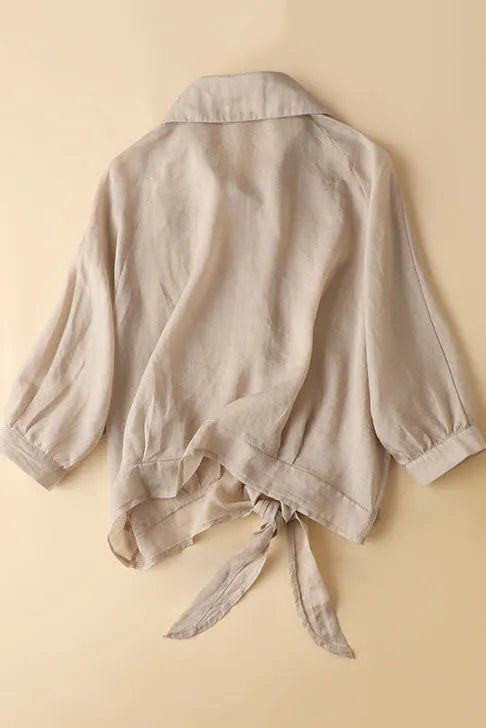 Apricot Linen Shirt Top - Loose Fit 3/4 Sleeve 