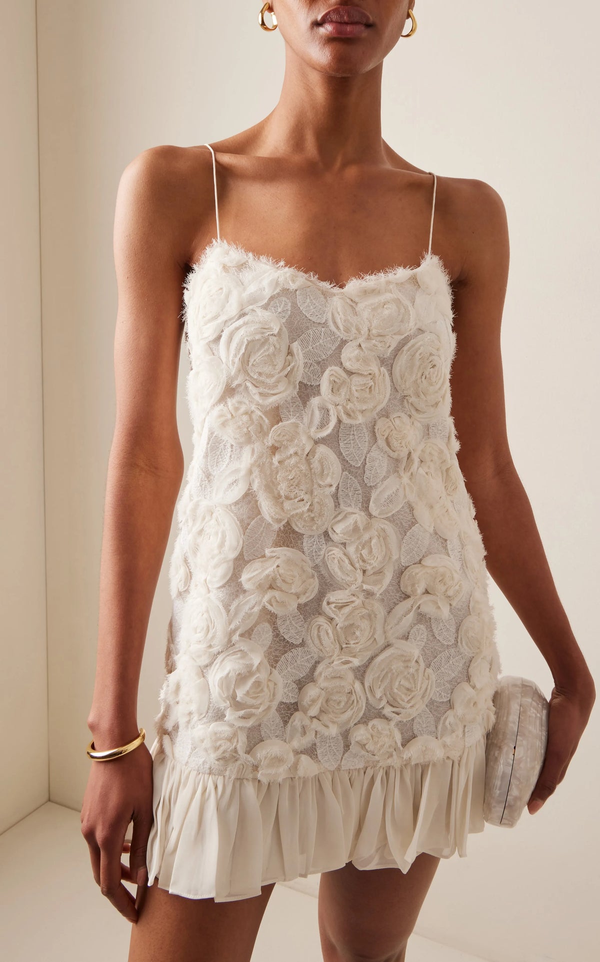 Blanc Rosette-Detailed Georgette Mini Dress