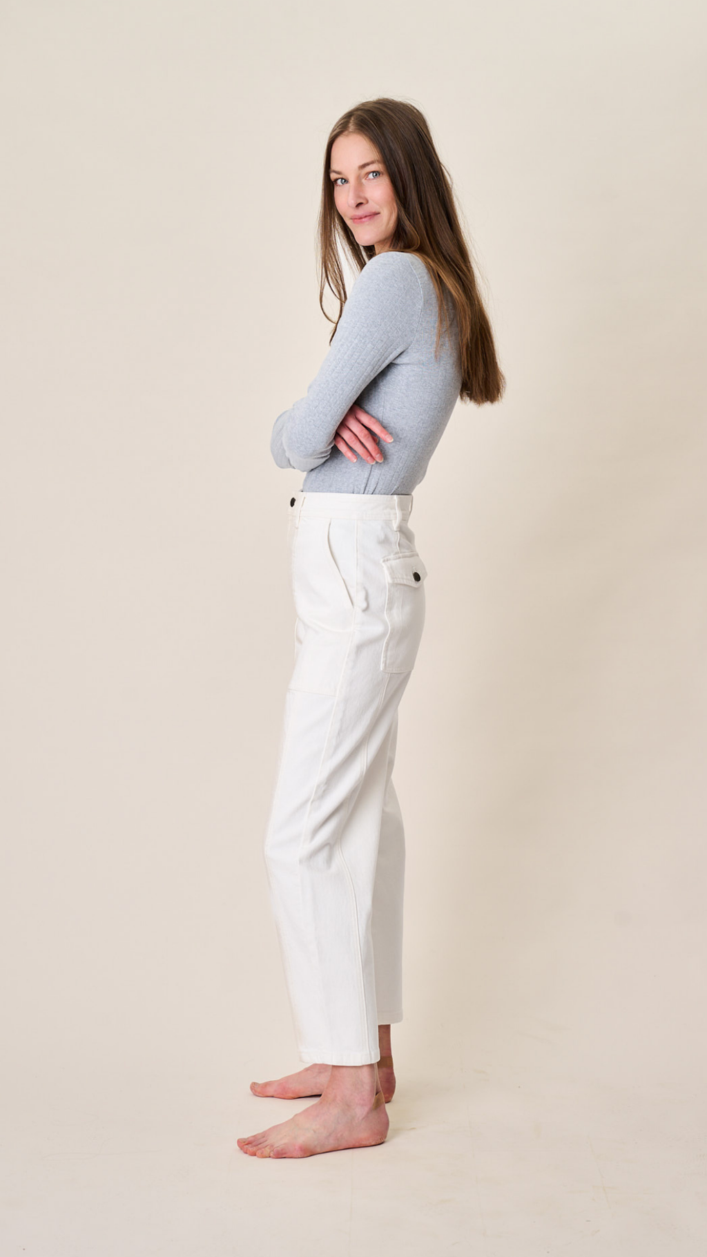 Meade High Rise Barrel Jean - White