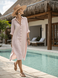 Cotton and Linen Women's Resort Shirt Dress