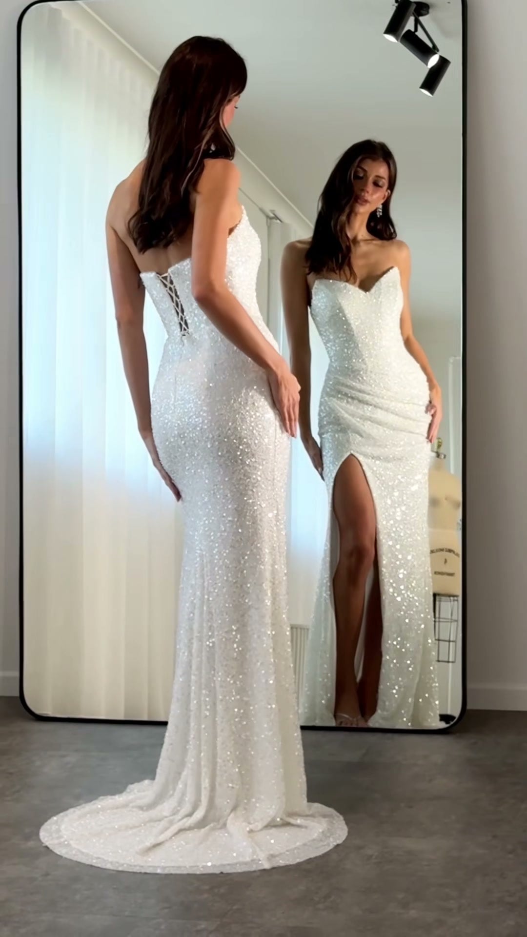 ivory-sequin-gown-strapless-ruched-maxi-dress-with-high-slit