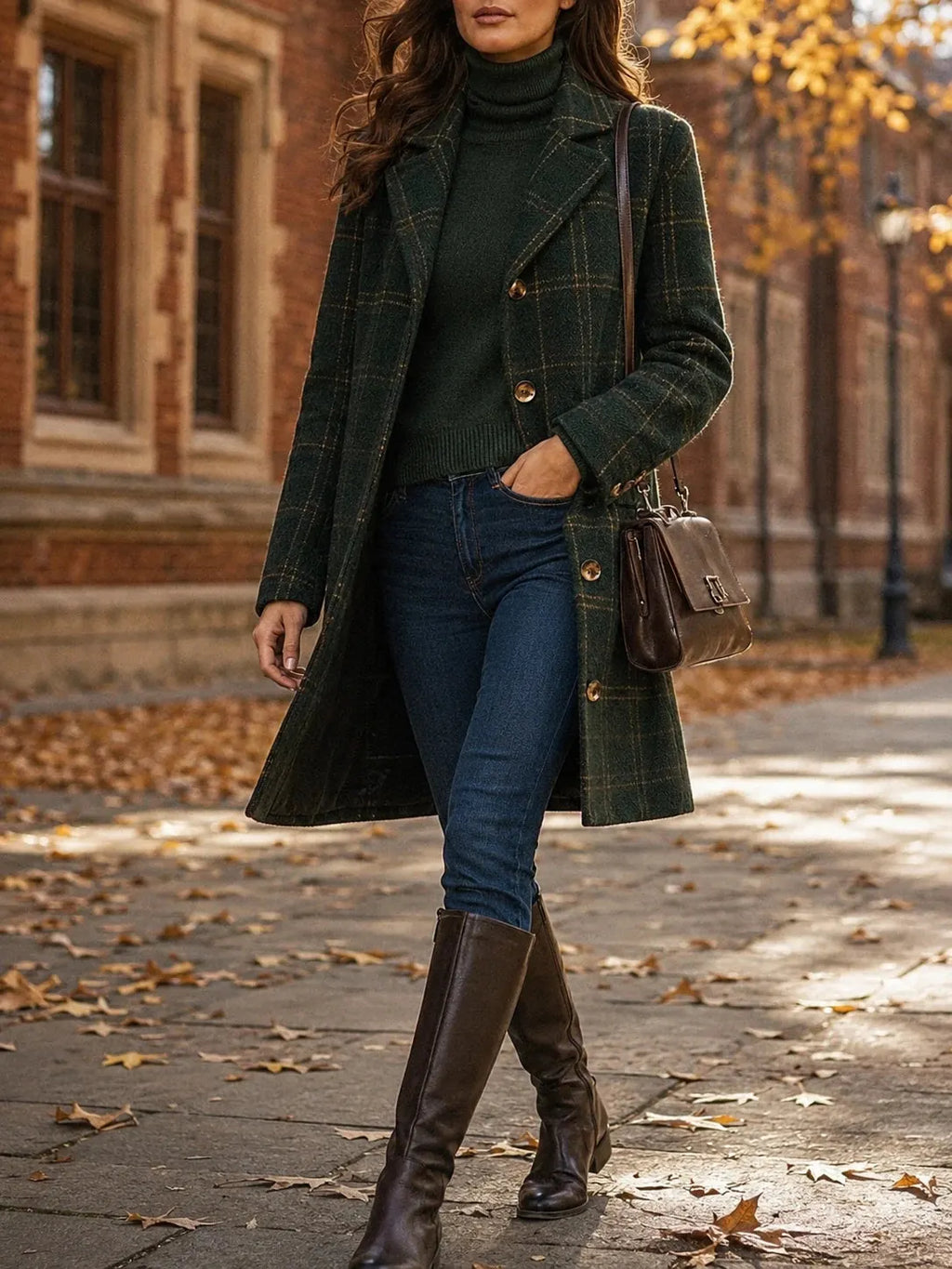 Women's Button Plaid Wool Coat