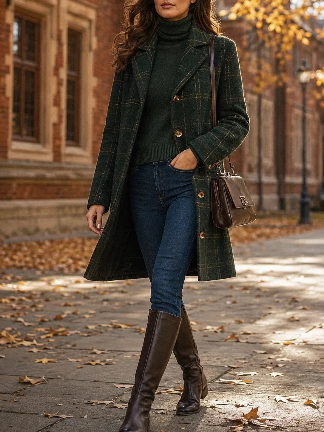 Women's Button Plaid Wool Coat
