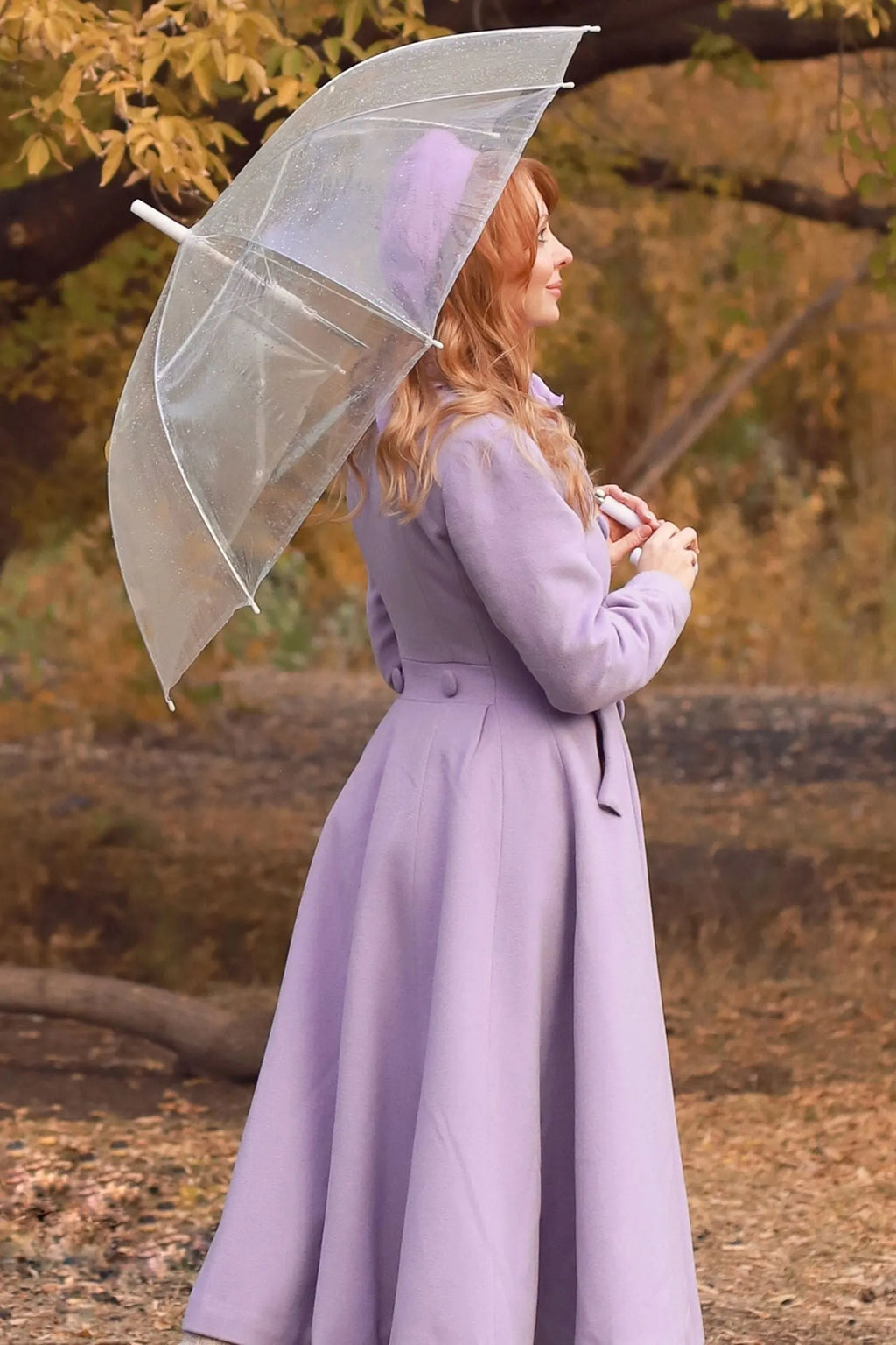 Lilac Wool Coat - Double Breasted, Mid-Calf Elegant Outerwear 3215