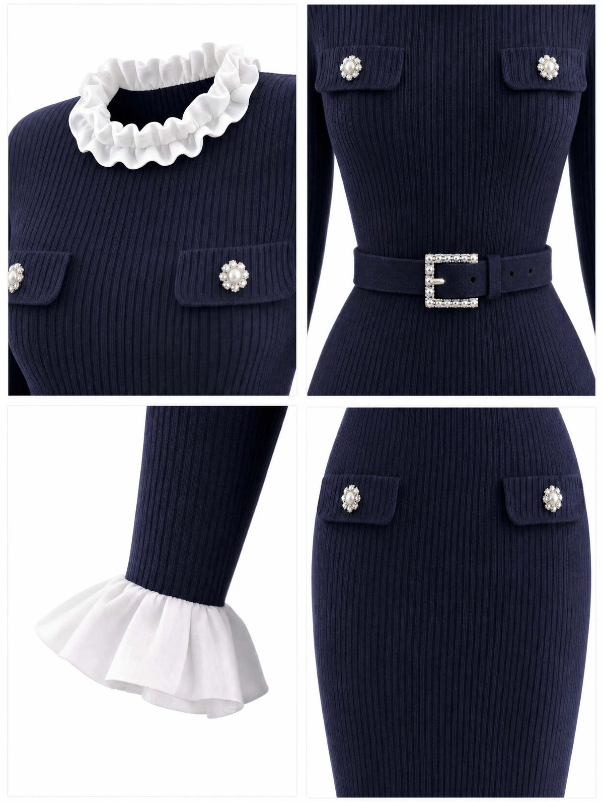 Vintage Faux Two‑Piece Knit Midi Dress