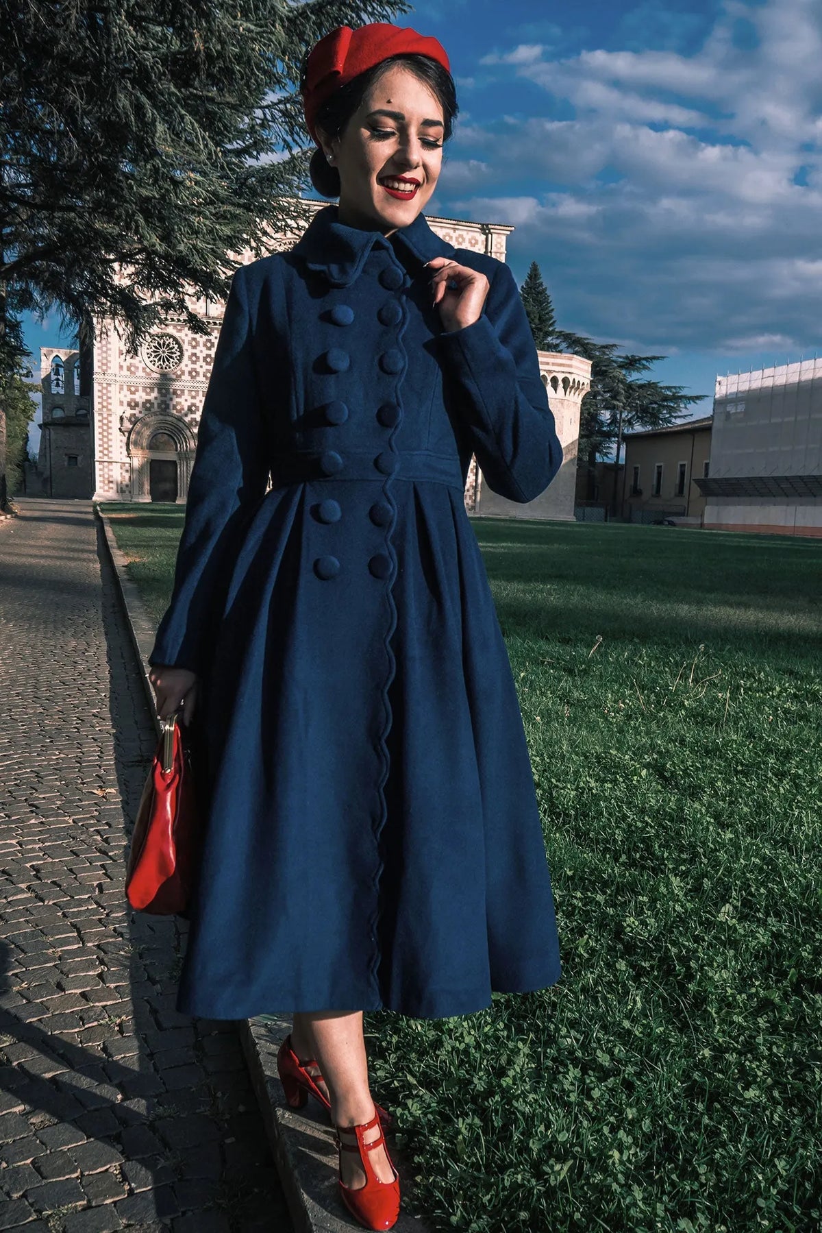 Handmade Navy Wool Coat – Vintage Fit & Flare Winter Princess Overcoat 3187