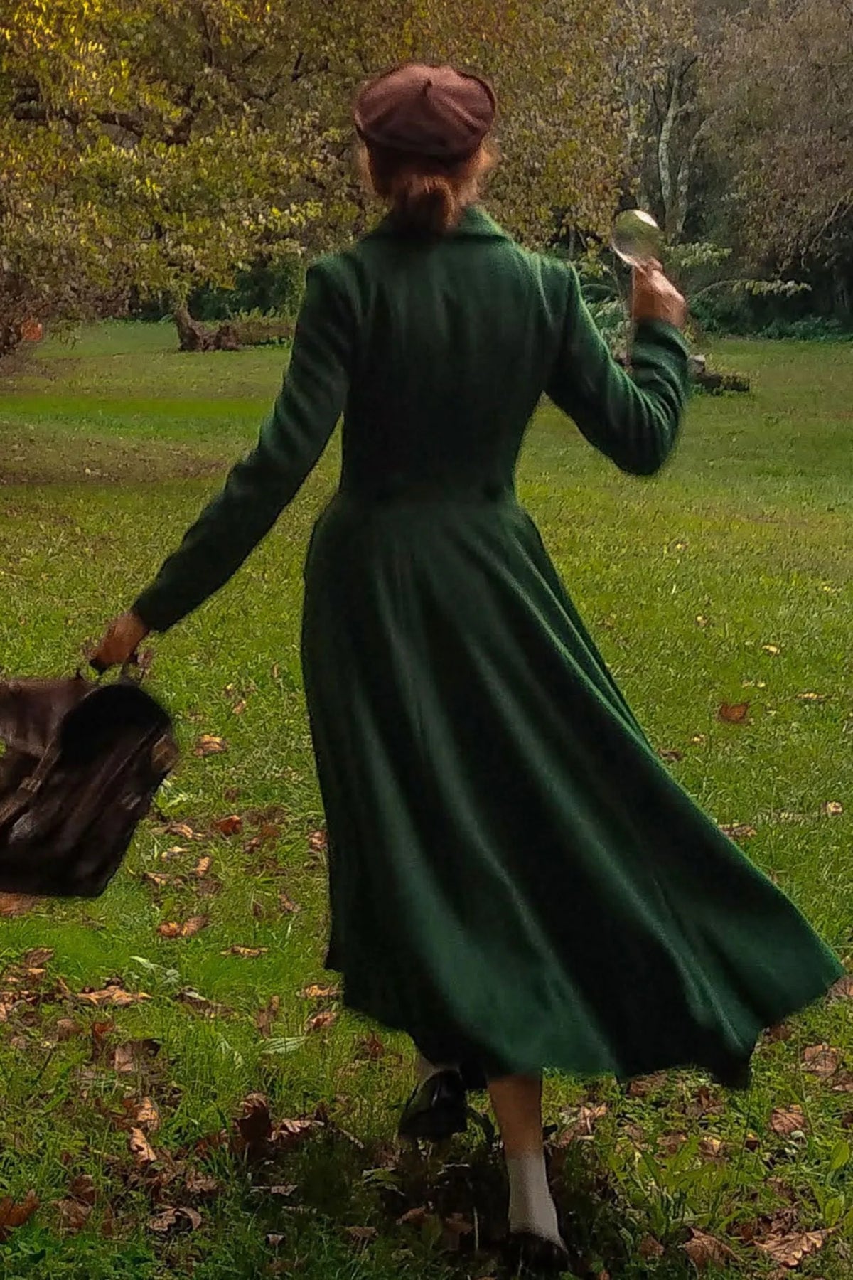Handmade Dark Green Wool Maxi Coat – Vintage Double Breasted Fit and Flare 