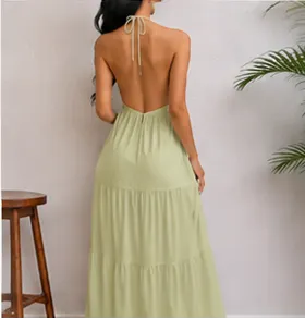 Ivory Halter Tiered Maxi Dress