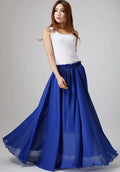 Navy Chiffon Maxi Skirt - Flowing Ruffle Waist 861