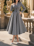 Vintage 1950s Black White Gingham Blazer Collar Fit And Flare Midi Dress