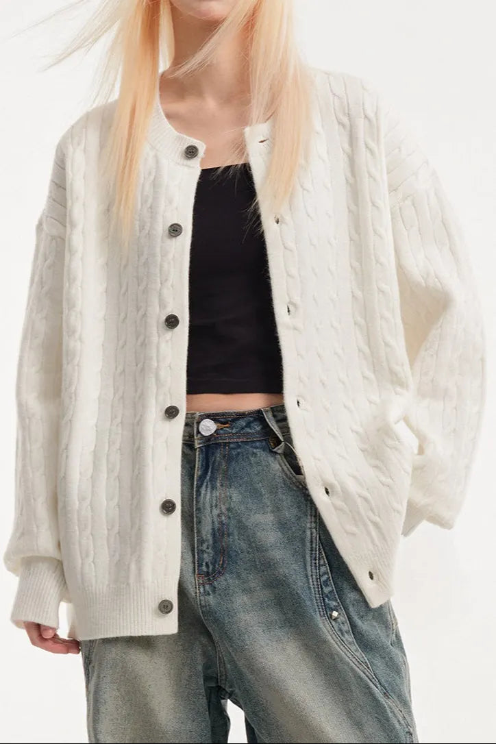Relaxed Fit Cable Cardigan