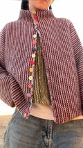 Maroon Chevron Button Cardigan