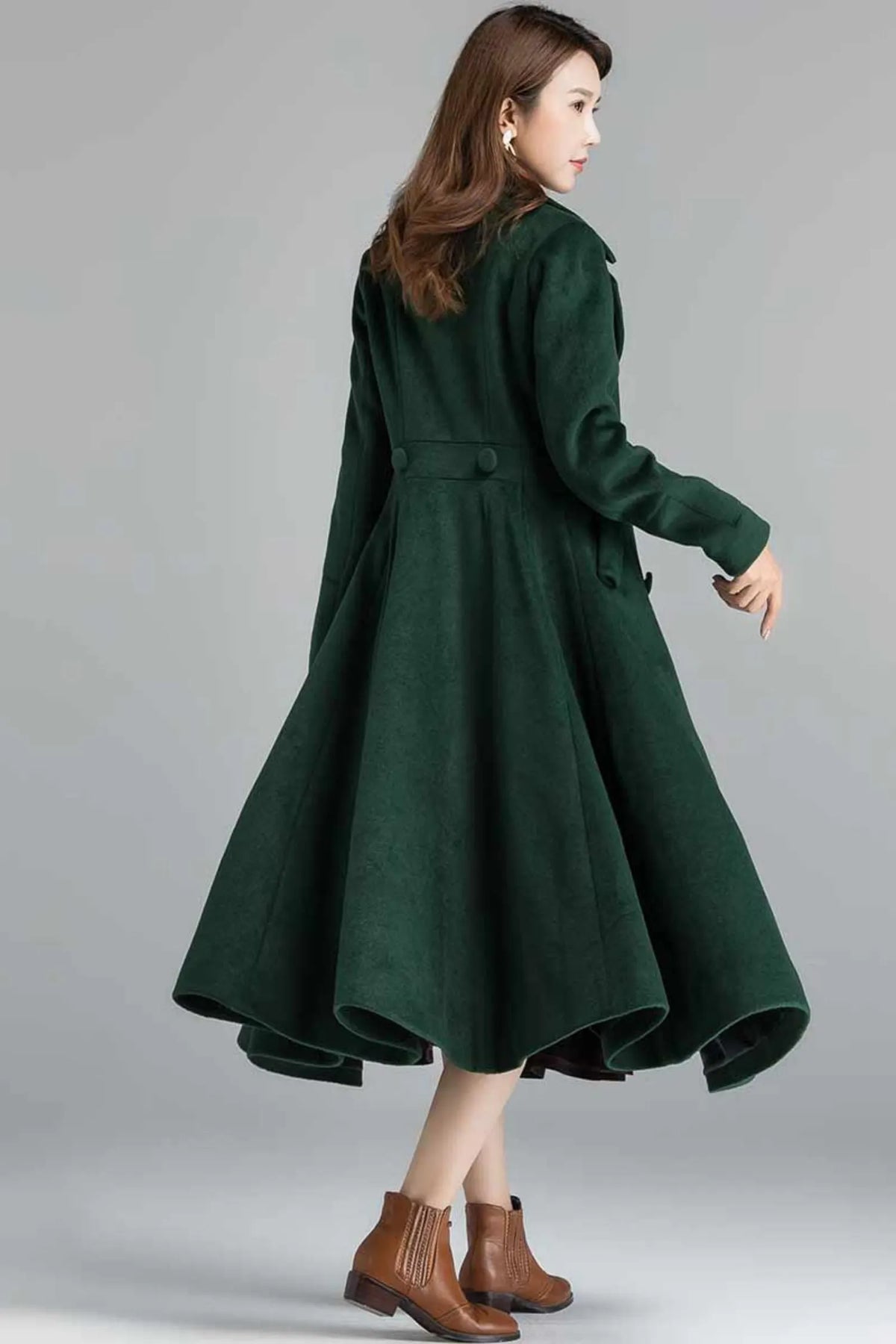 Handmade Green Wool Blend Coat – Double Breasted Vintage Winter Overcoat 2398