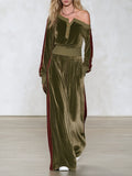 Sophisticated And Elegant Urban-style Color-block Velvet Set With An Asymmetrical Off-shoulder Top And Trousers