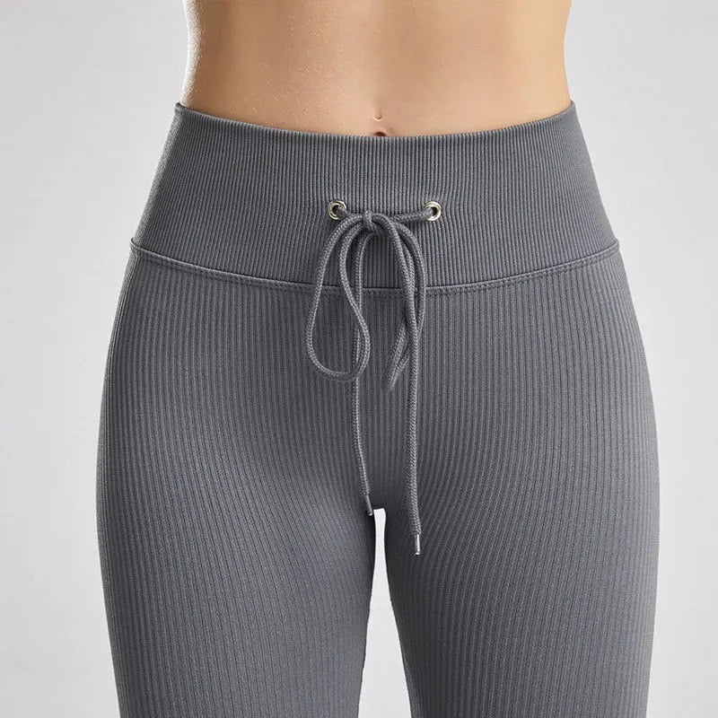 KittenAlarm - Mojoyce Ribbed Yoga Pants Women Seamless Push Up Sport Leggings Fitness Pants Tights Gym Workout Drawstrin